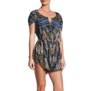Free People‎ Dream All Night Blue & Green Boho Romper Size Large